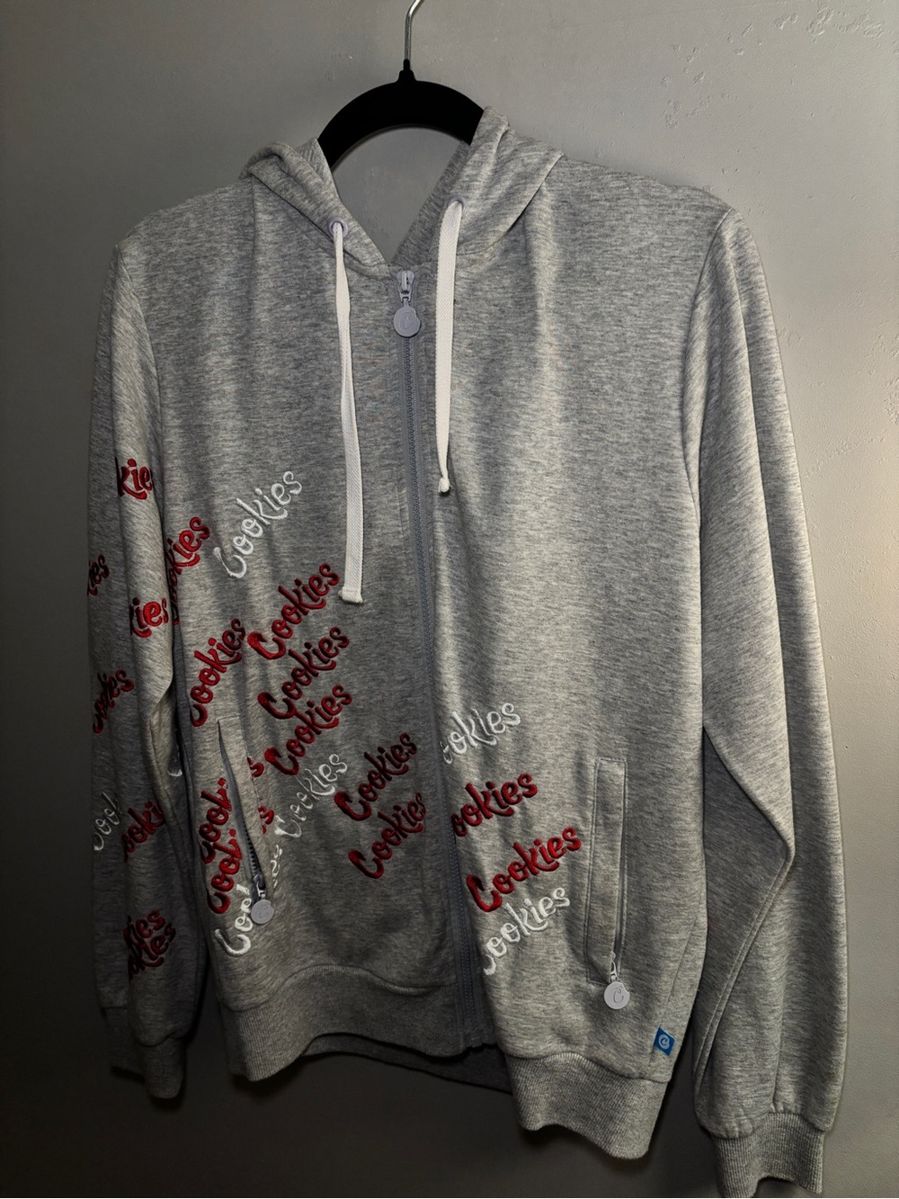 Gray Zip-Up Hoodie with Red & White 'Cookies' Script - Picture 1 of 2